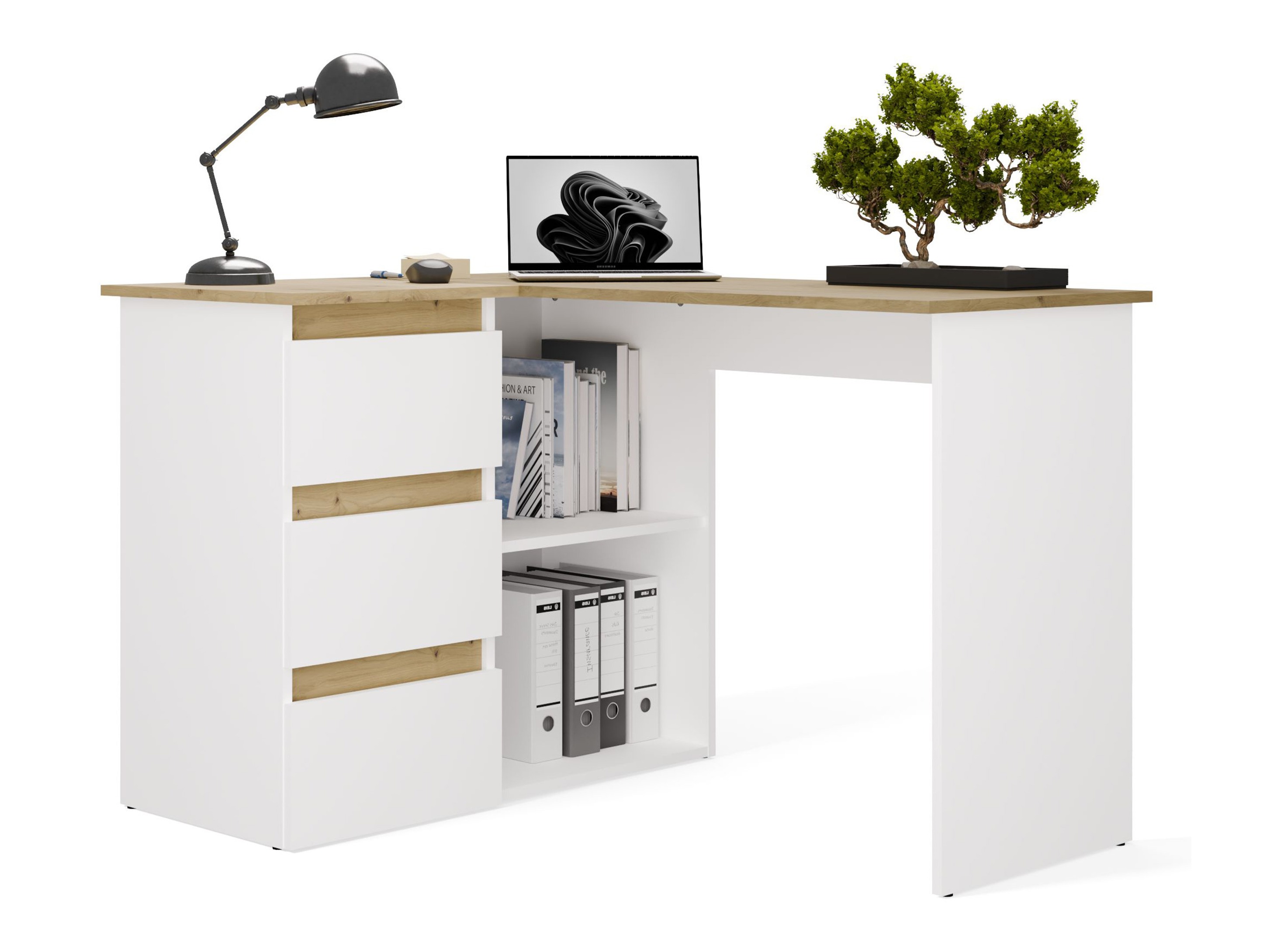 Hjørneskrivebord Mandeville 365 (Artisan eg + Hvid)