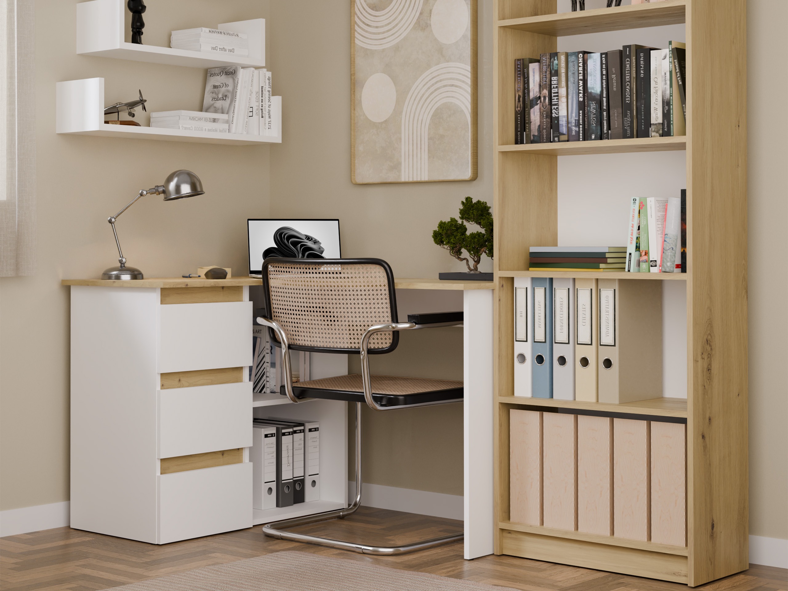 Hjørneskrivebord Mandeville 365 (Artisan eg + Hvid)