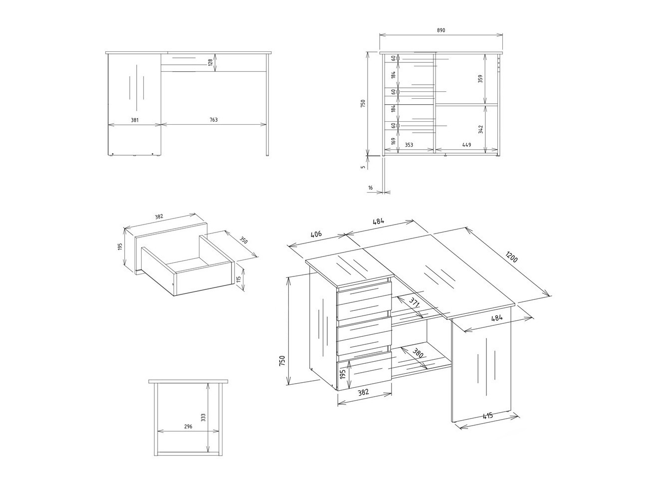 Hjørneskrivebord Mandeville 365 (Artisan eg + Hvid)