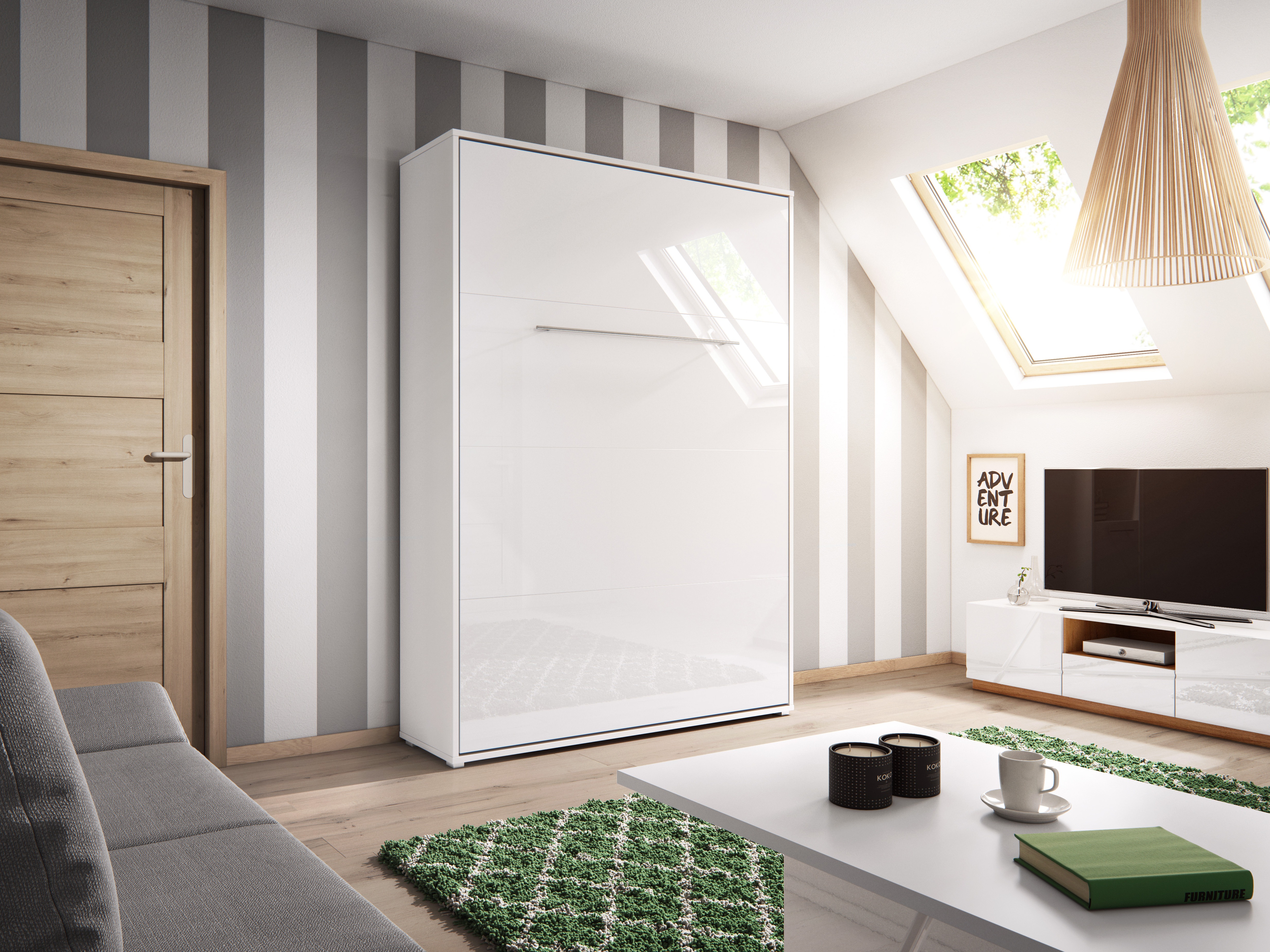 Vægseng Concept Pro Lenart III (Hvid + Glansfuld hvid)