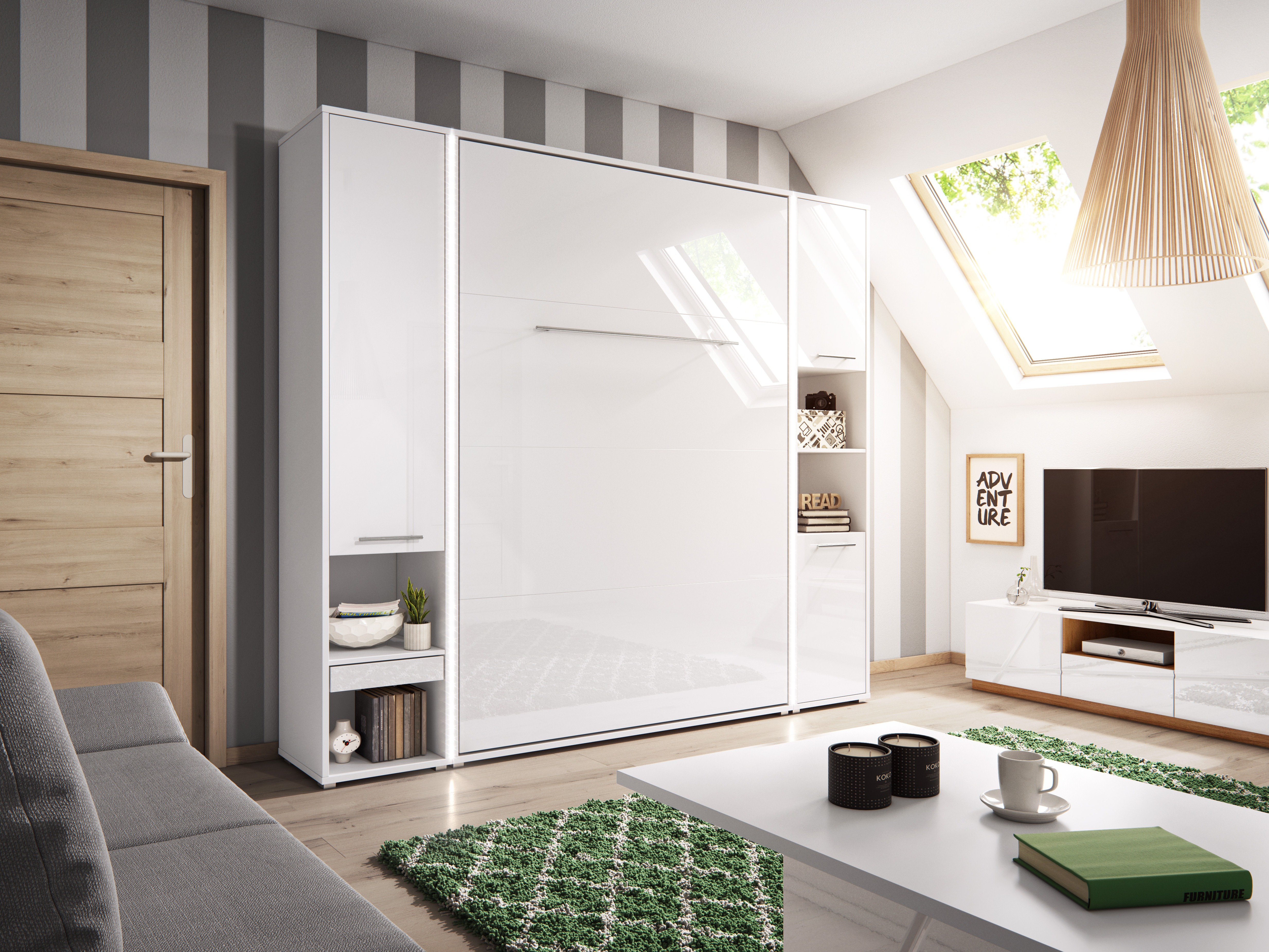Vægseng Concept Pro Lenart III (Hvid + Glansfuld hvid)