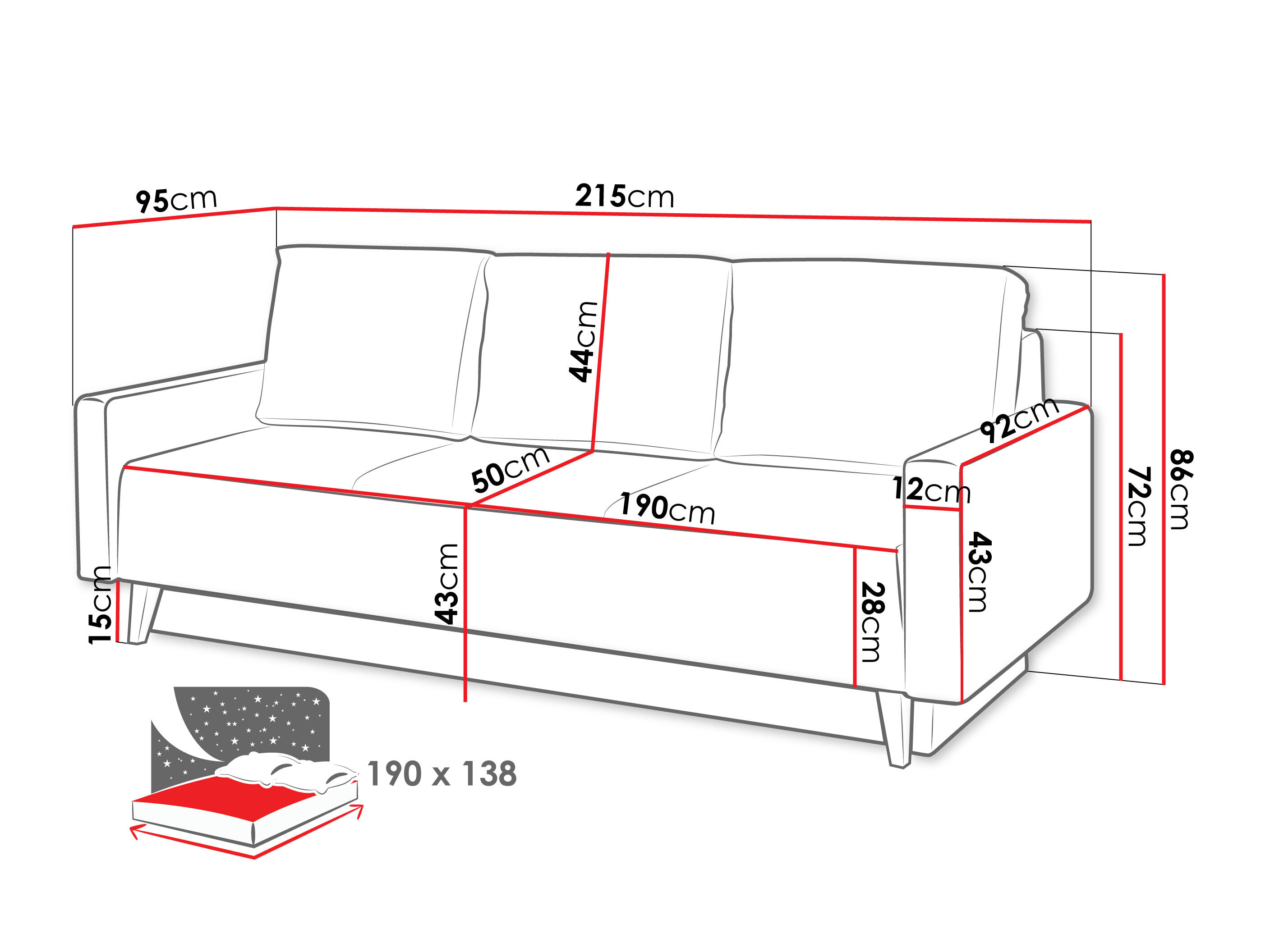 Sovesofa Delbene 129 (Verita 03 + Mørk San Remo eg)