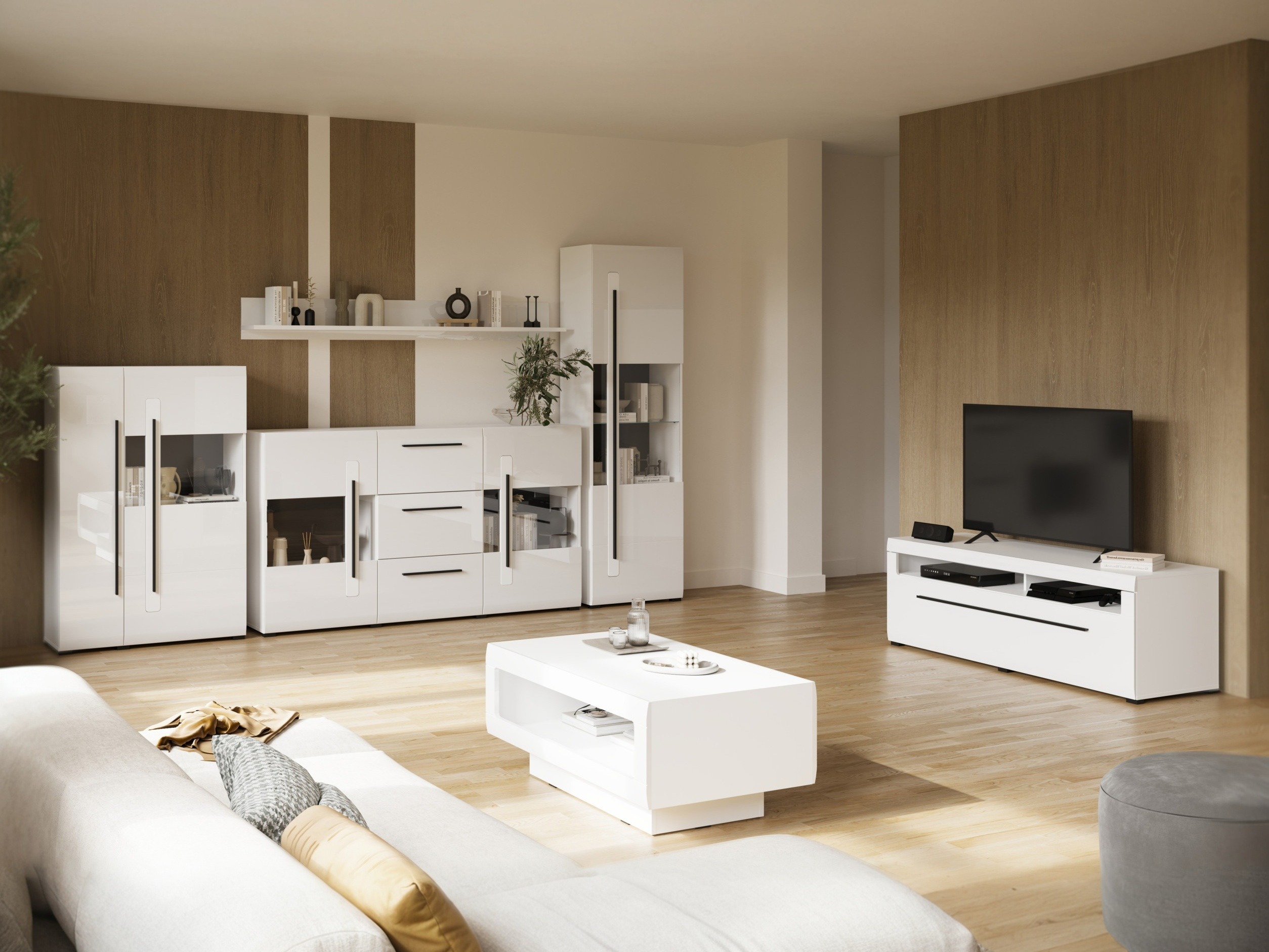 TV-bord Ophsalu 103 (Hvid + Glansfuld hvid)