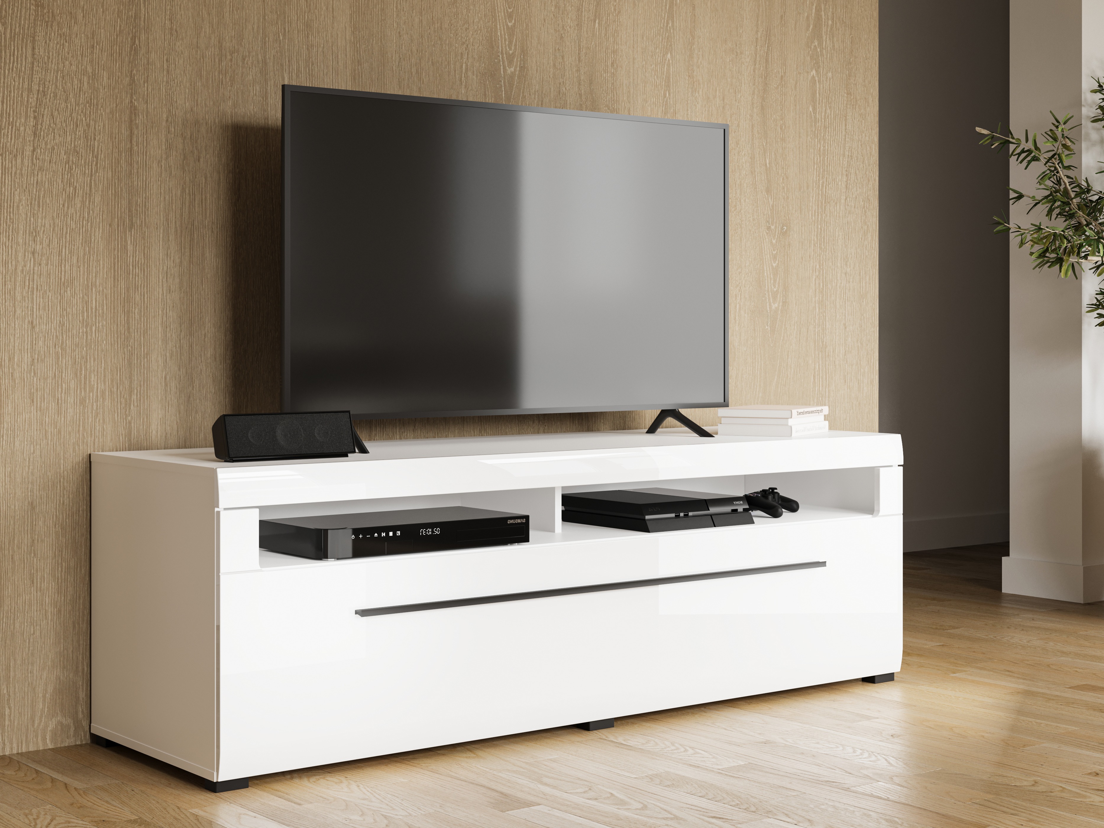 TV-bord Ophsalu 104 (Hvid + Glansfuld hvid)