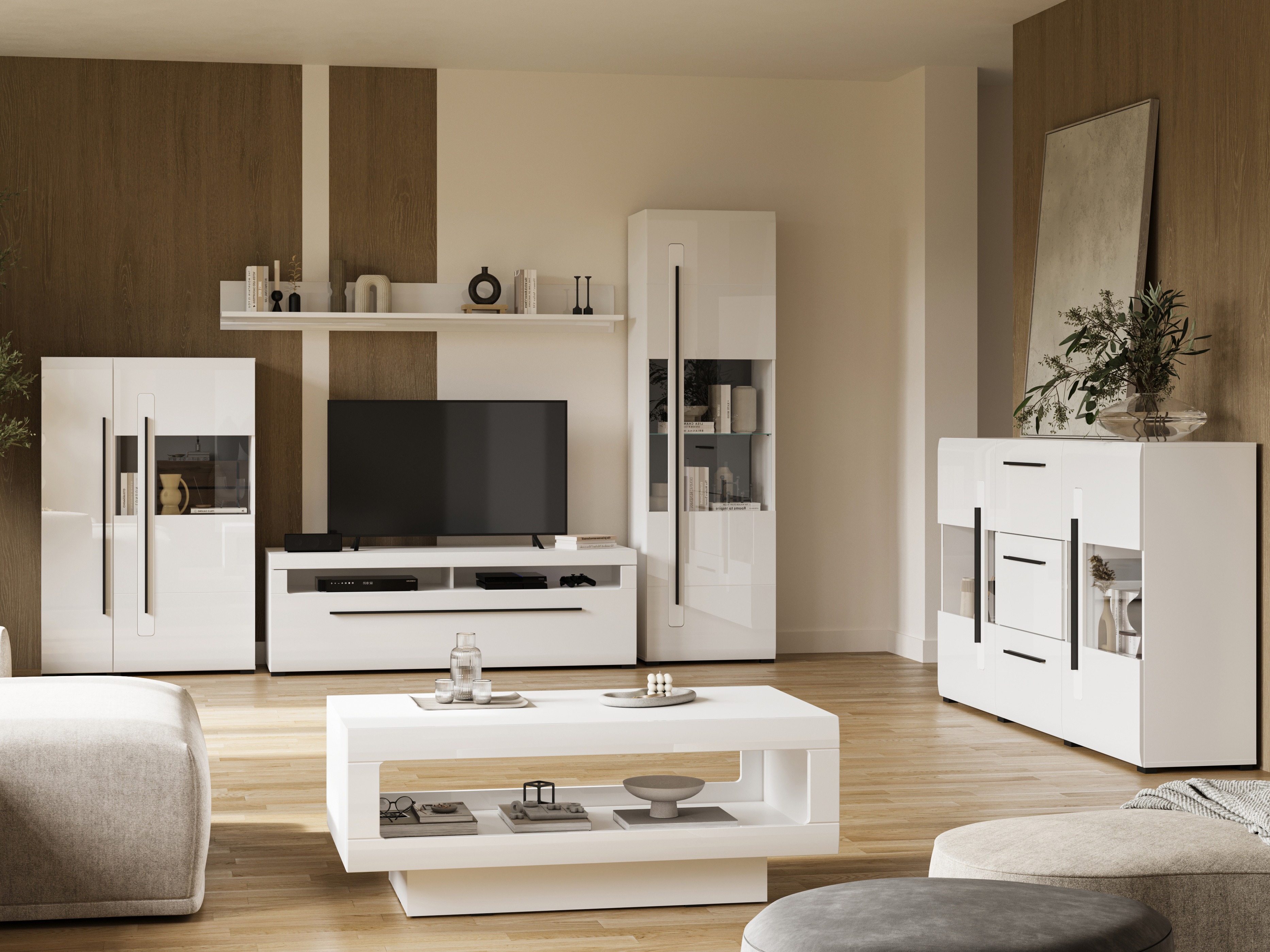 TV-bord Ophsalu 104 (Hvid + Glansfuld hvid)