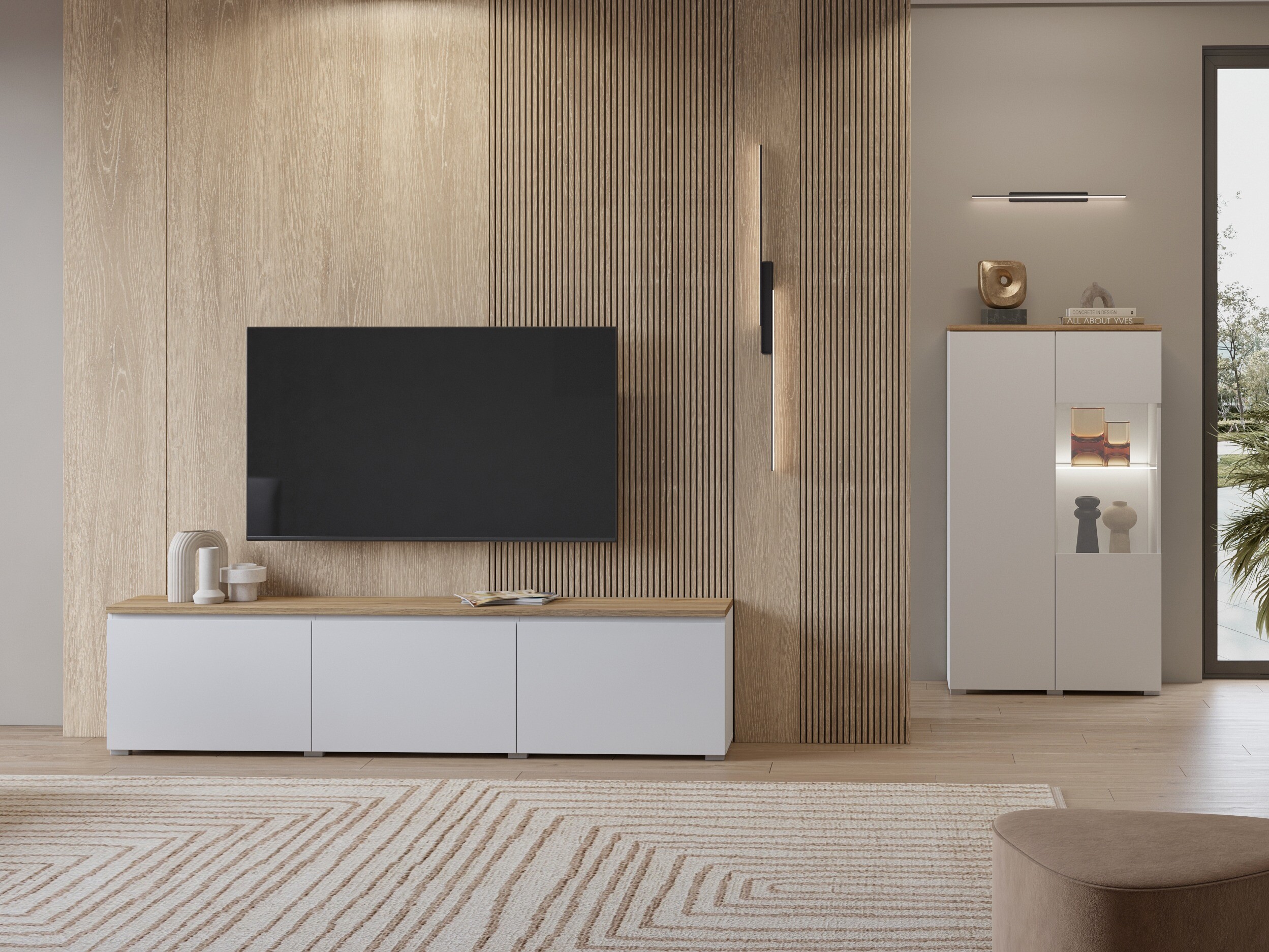 TV-bord Baletu 115 (Hvid + Egetræ)