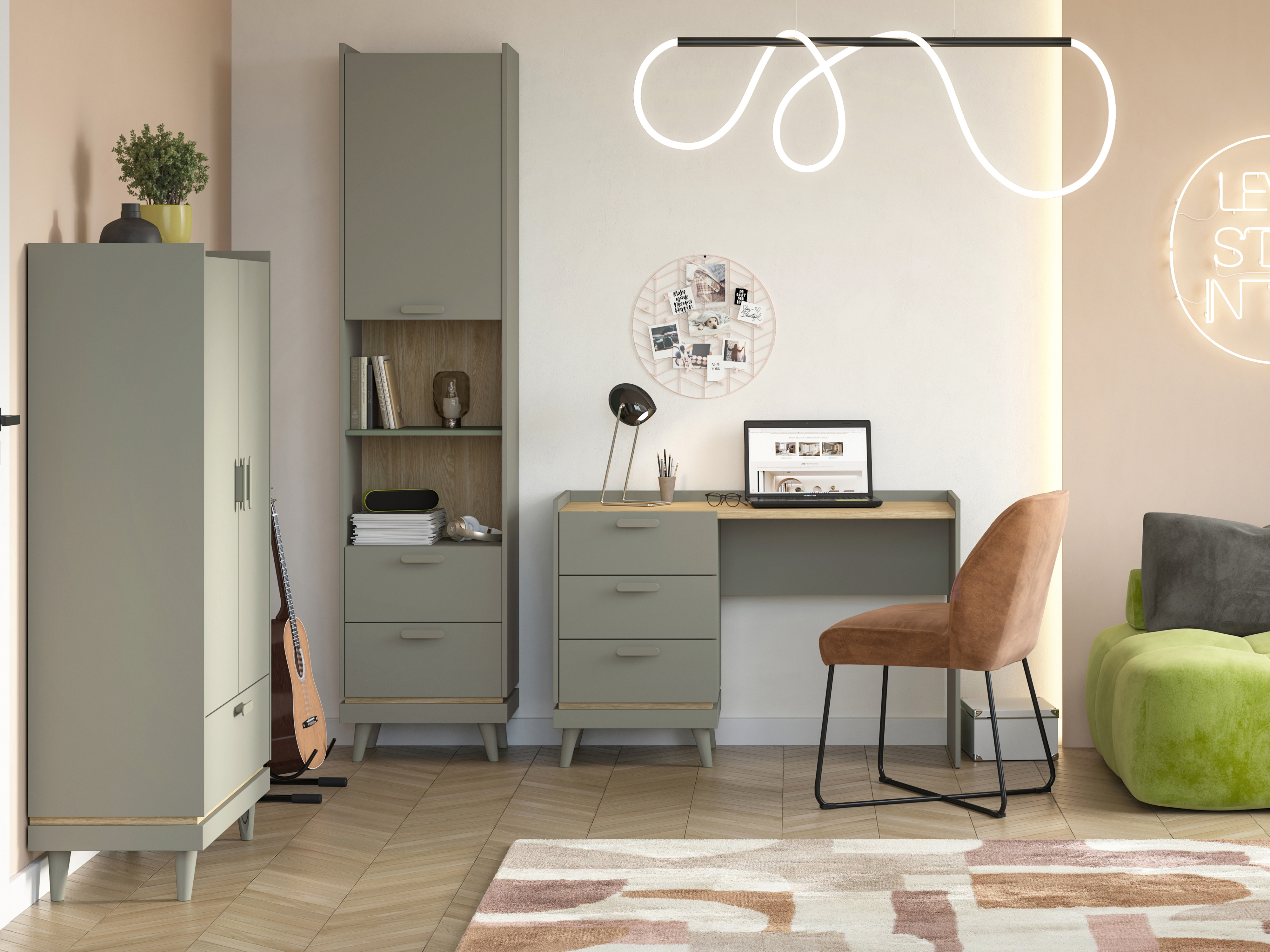 Reol Fertalu 106 (Grøn + Egetræ)