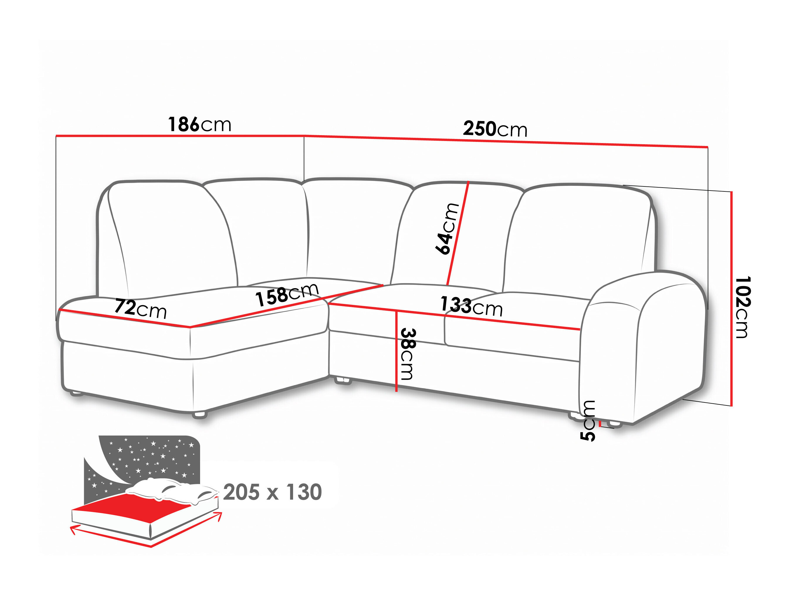 Hjørnesofa Carson 136 (Vibe 06)