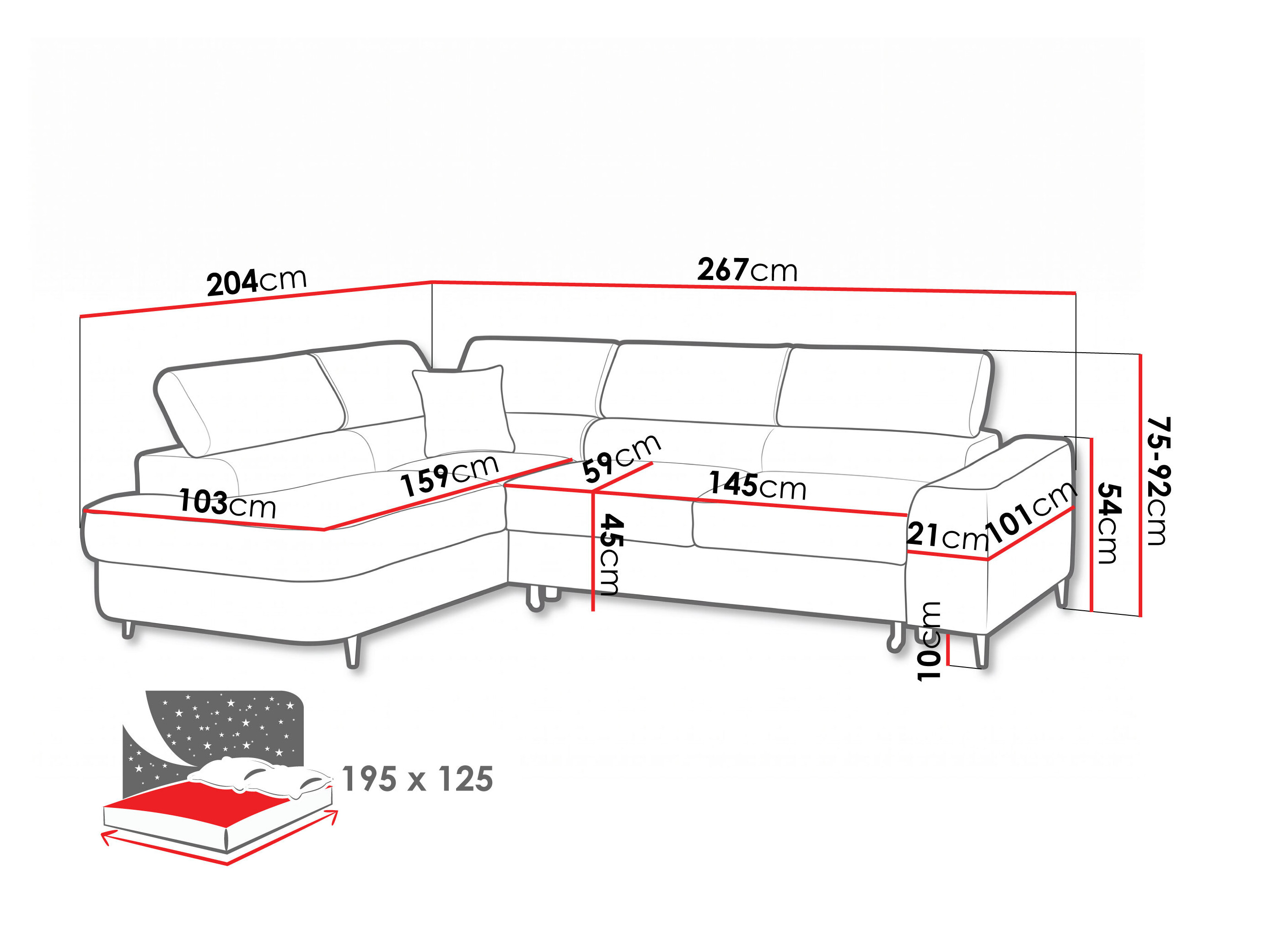 Hjørnesofa Carson 143 (Lumo 55)
