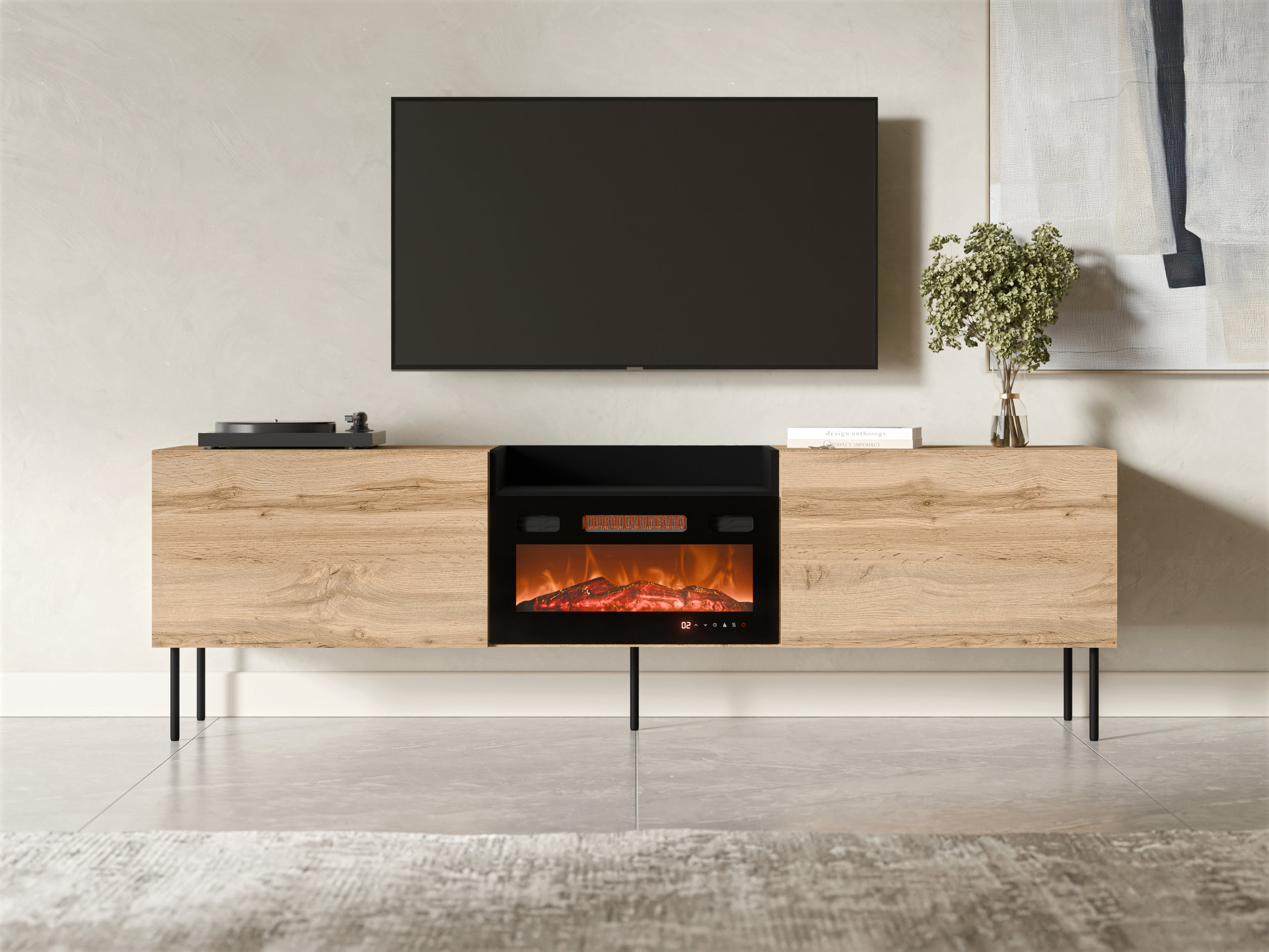 TV-bord Charlotte 216 (Wotan eg + Sort)