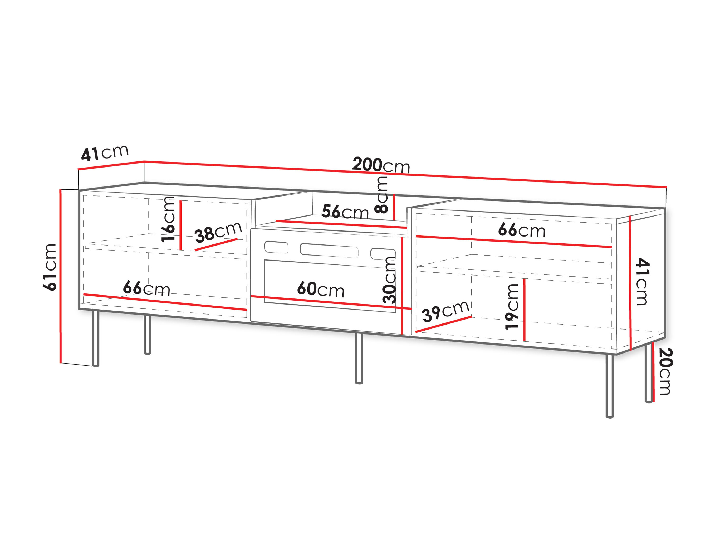 TV-bord Charlotte 216 (Wotan eg + Sort)