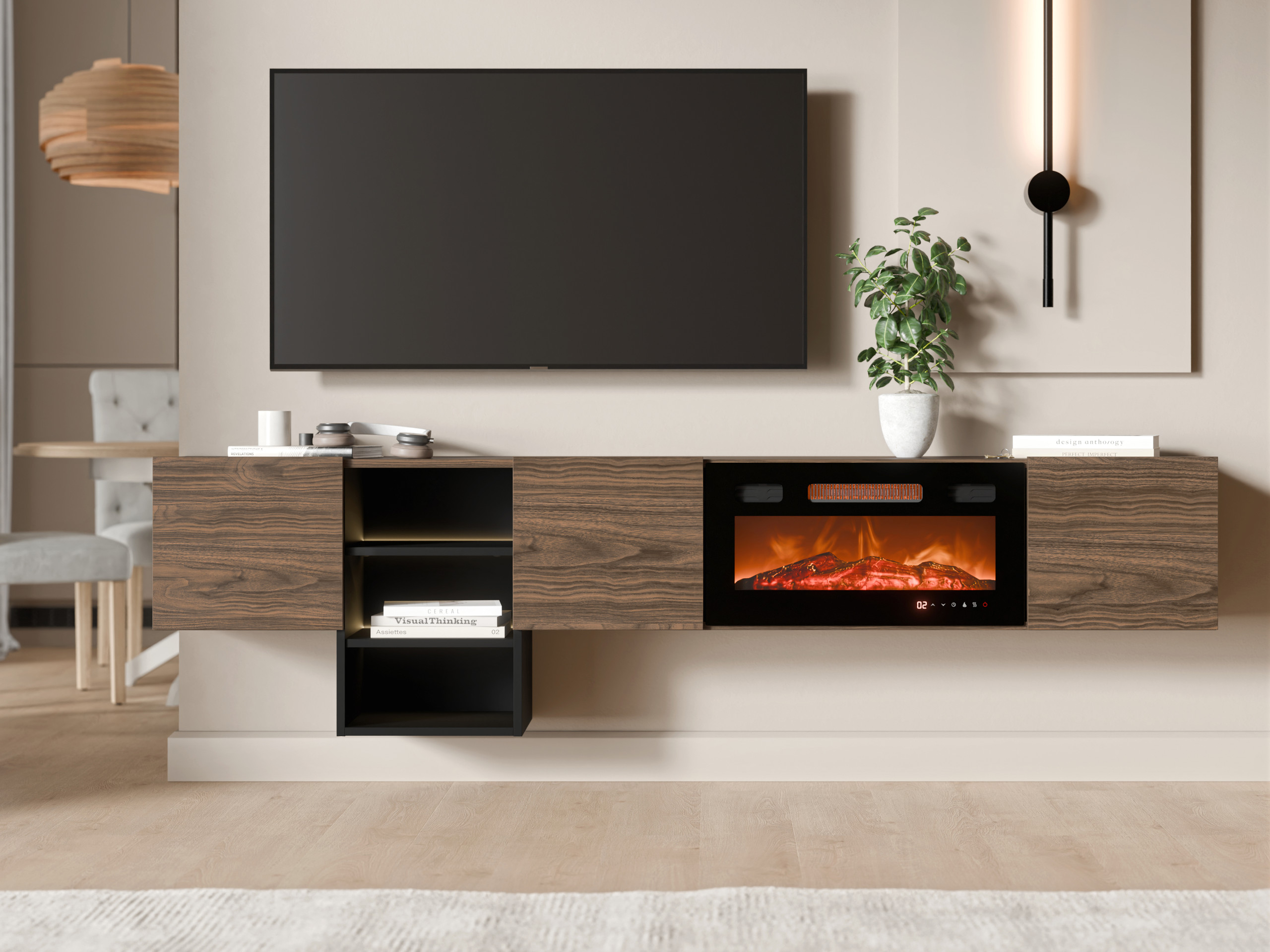 TV-bord Charlotte 218 (Valnød + Sort)