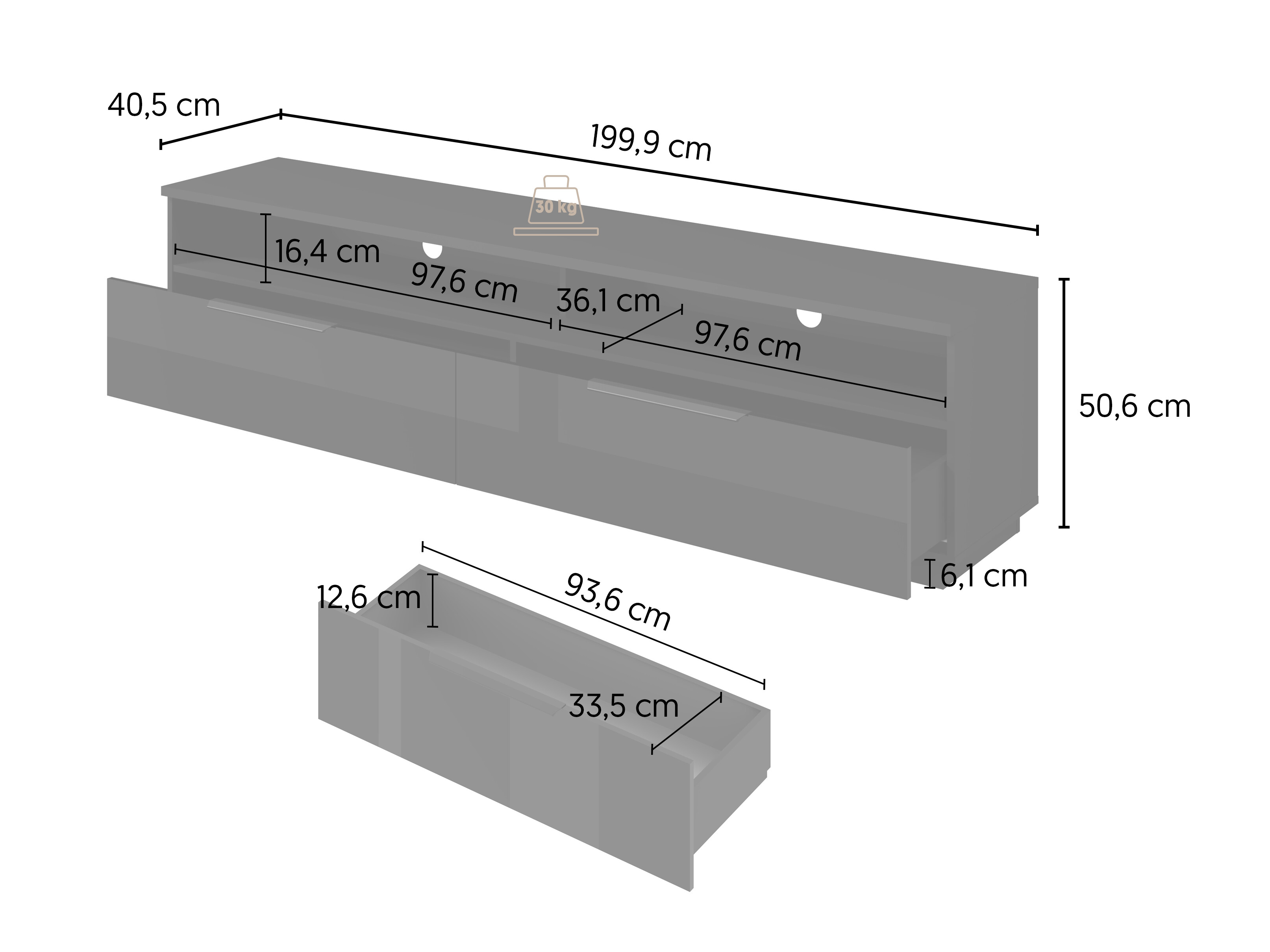 TV-bord Talevaro 102 (Sort + Blank sort)