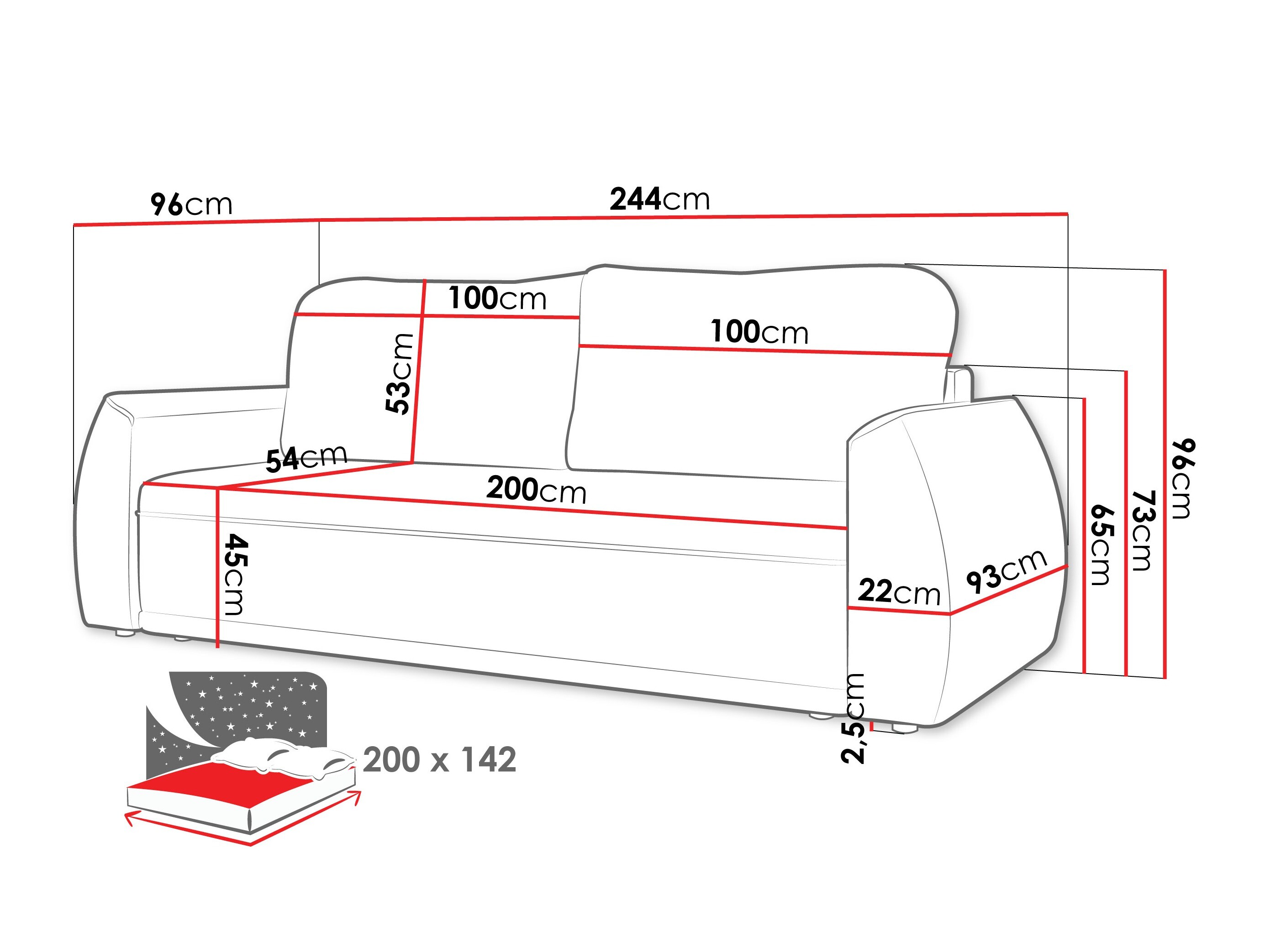 Sovesofa Vineland 174 (Lumo 55)