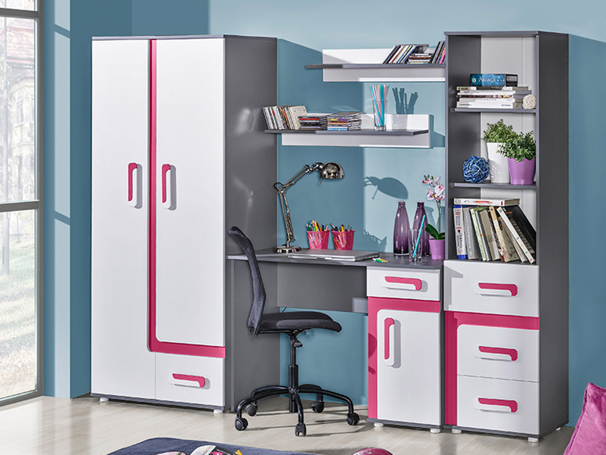 Børneværelsessæt Levtala 116 (Antracit + Hvid + Lyserød)