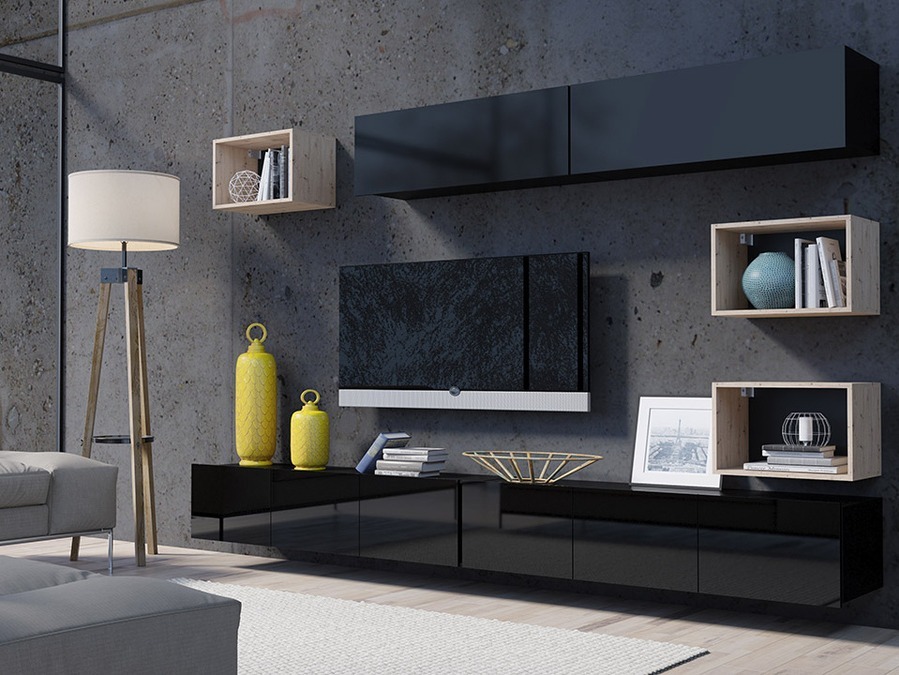 Stuemøbelsæt Remus XXXI (Sort + Blank sort + Artisan eg)