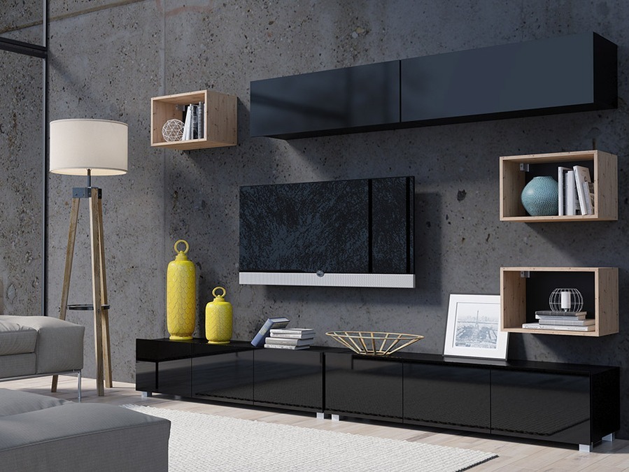 Stuemøbelsæt Remus XXXI (Sort + Blank sort + Artisan eg)