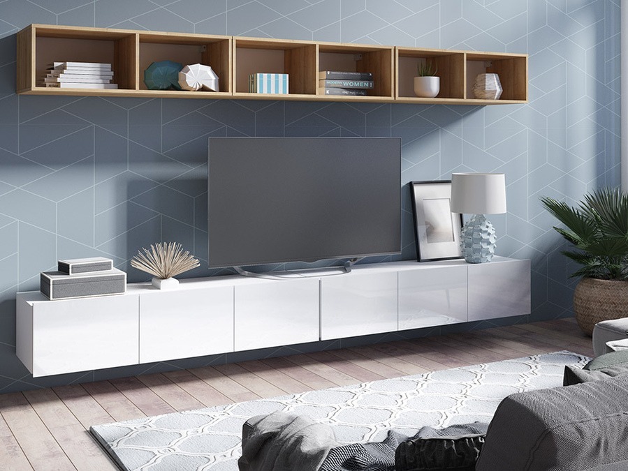 Stuemøbelsæt Tivdalu 153 (Hvid + Glansfuld hvid + Gylden eg)